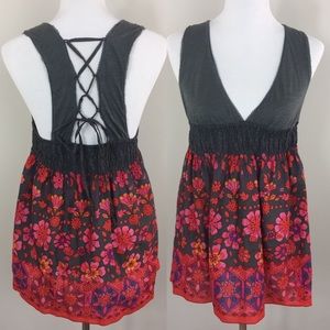 Free People Babydoll Tank Top Lace Up Back